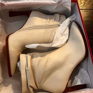 Vince Camuto Cream Heeled Boots with Pointed Toe